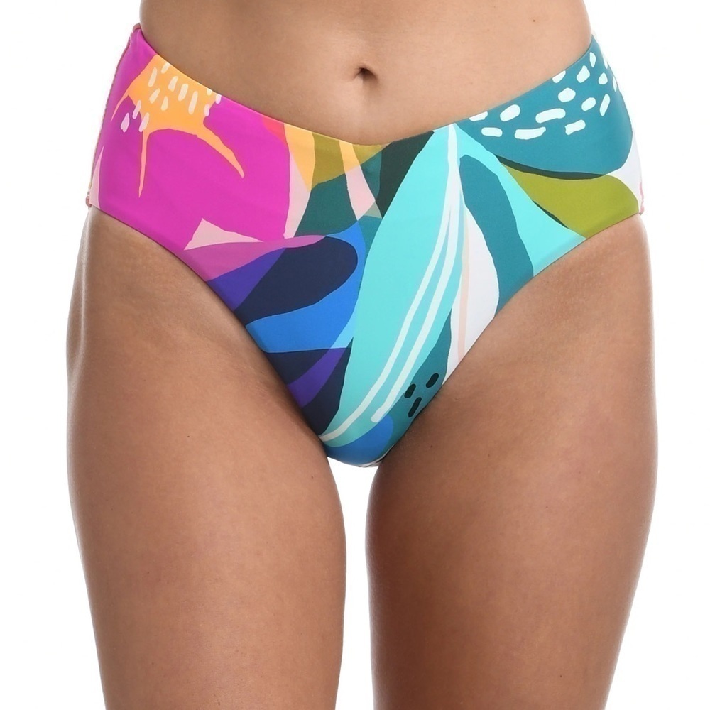 LA Blanca Eclectic Shore Tropical V-Front High Waist Swim Bikini Bottom 10